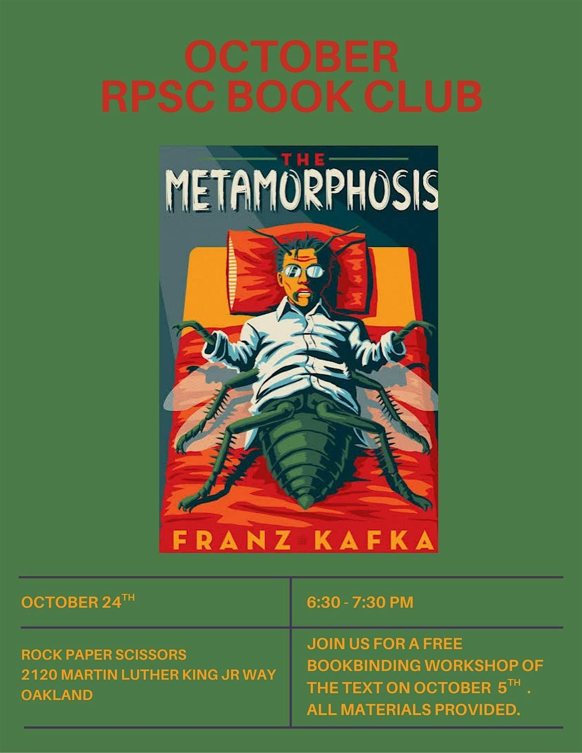 RPSC October Book Club: Franz Kafka Metamorphosis, 24 October | Event in Oakland | AllEvents