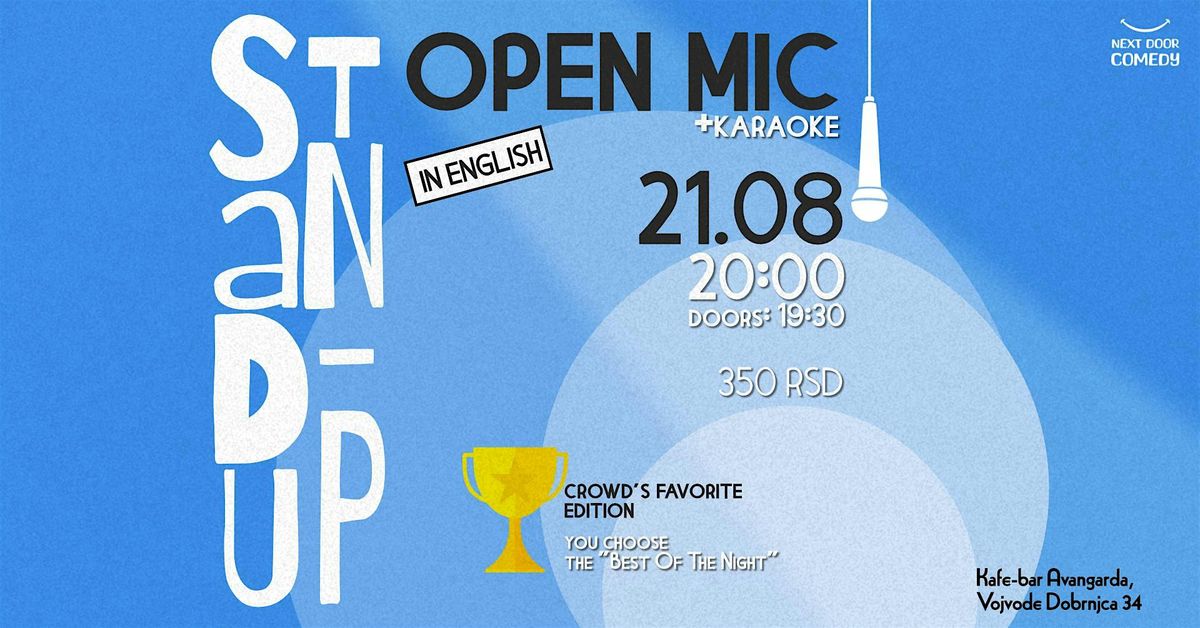 Stand-up open mic - crowd's favorite edition, 21 August | Event in Beograd | AllEvents