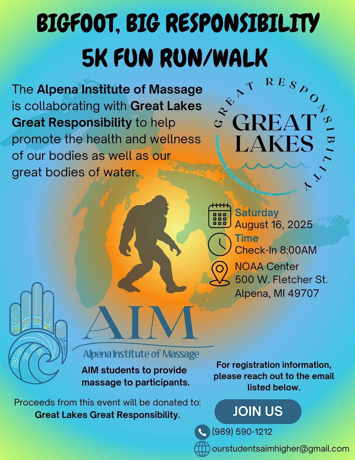 Big Foot Big Responsibility 5k Fun Run/Walk, 16 August | Event in Alpena | AllEvents