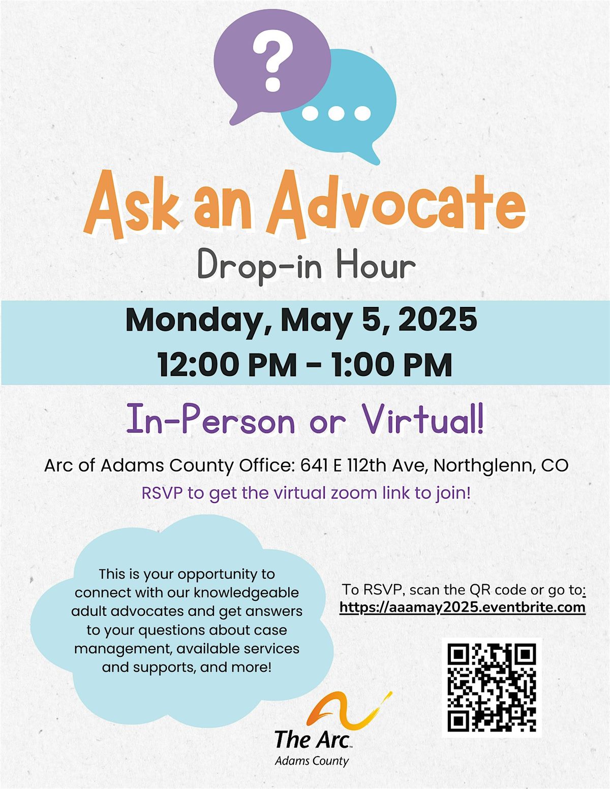 Ask an Advocate: Drop-in Hour (In-person or hybrid), 5 May | Event in Northglenn | AllEvents