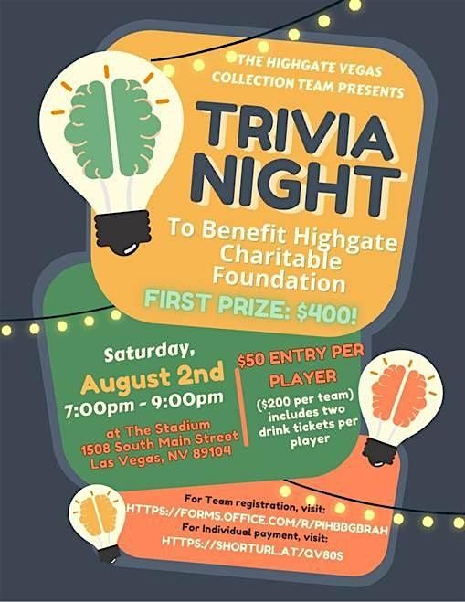 Highgate Charitable Foundation Trivia Night, 2 August | Event in Las Vegas | AllEvents