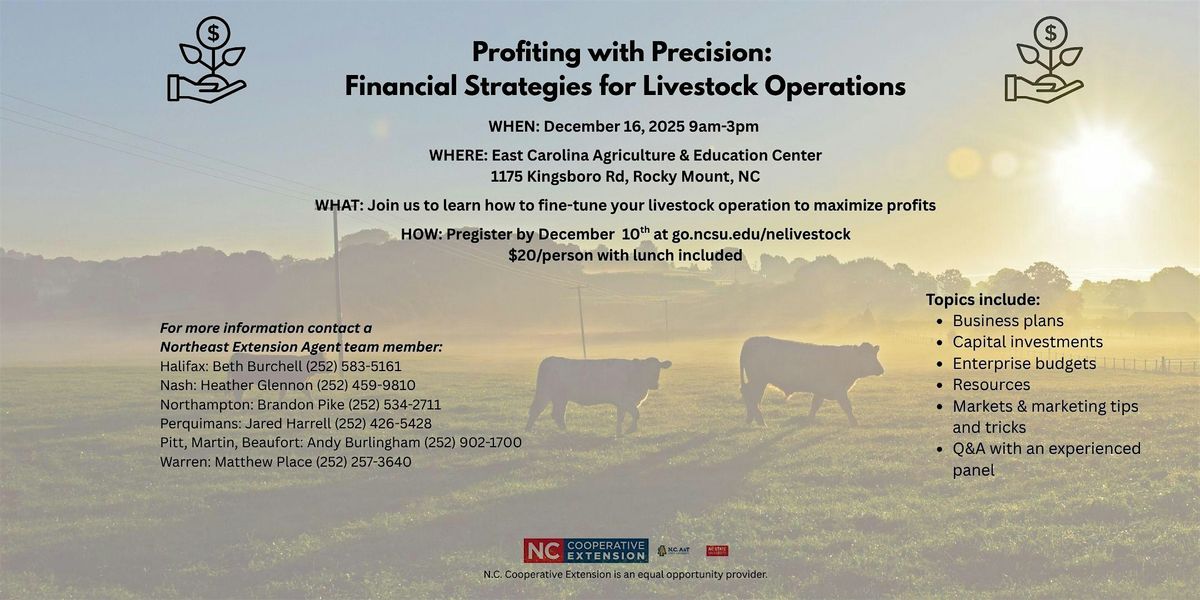 Profiting with Precision: Financial Strategies for Livestock Operations, 16 December | Event in Rocky Mount
