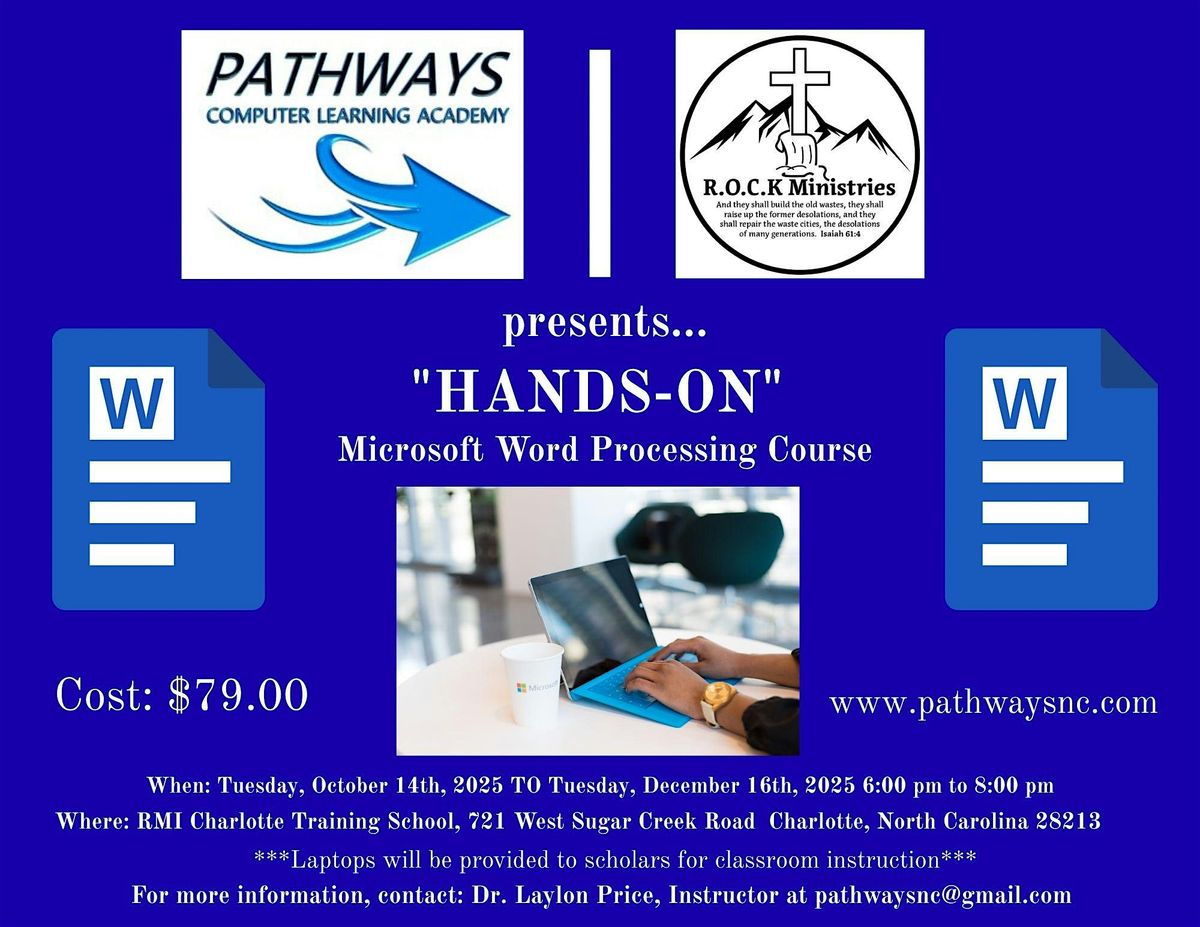 "HANDS-ON" Microsoft Word Processing Course - Sugar Creek Area, 14 October | Event in Charlotte
