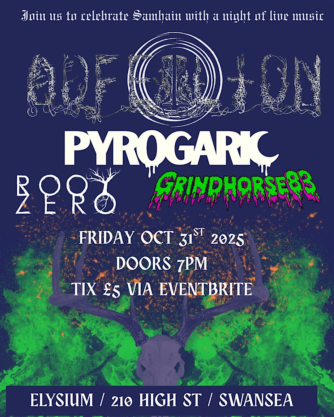 Samhain 2025 - Adfeilion + Pyrogaric + Root Zero + Grindhorse83, 31 October | Event in Swansea | AllEvents