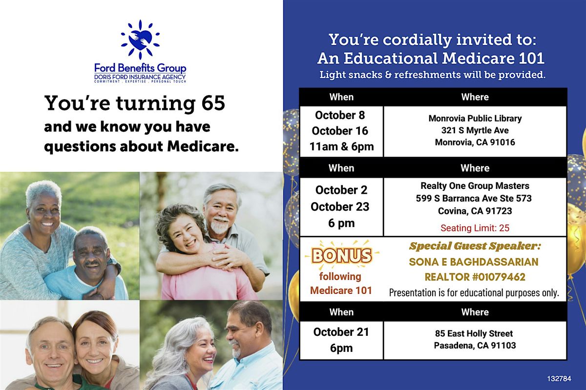 You’re turning 65 and we know you have questions about Medicare., 16 October | Event in Monrovia | AllEvents