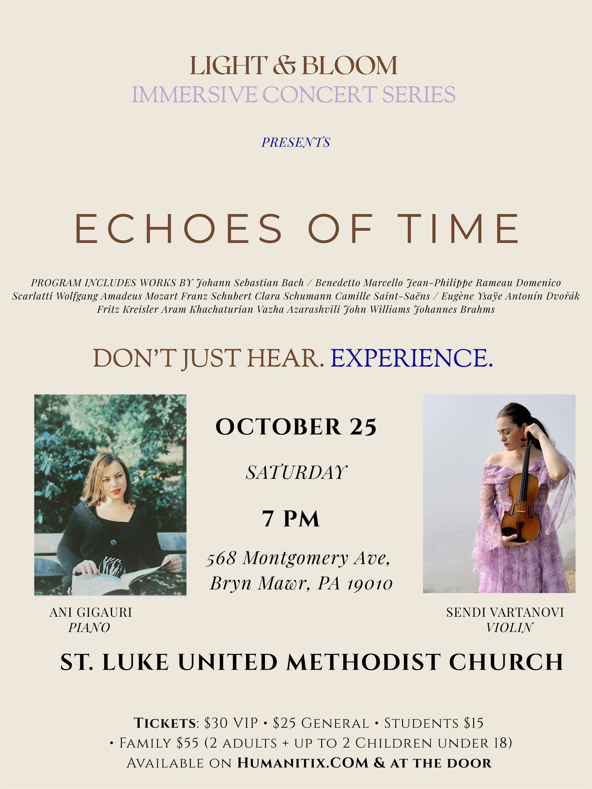 Light and Bloom Presents “Echoes of Time”, 25 October | Event in Bryn Mawr | AllEvents