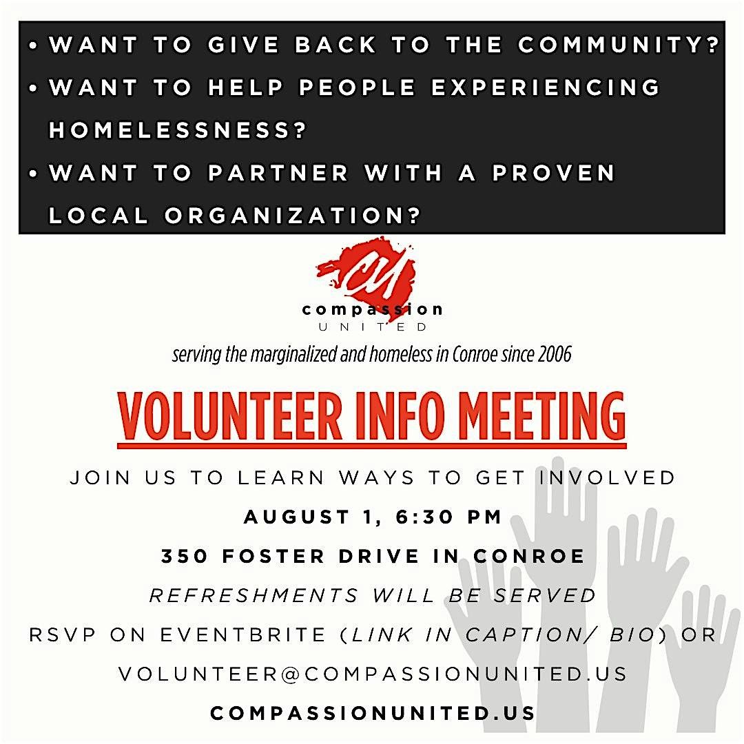 Volunteer Info Meeting, 1 August | Event in Conroe | AllEvents