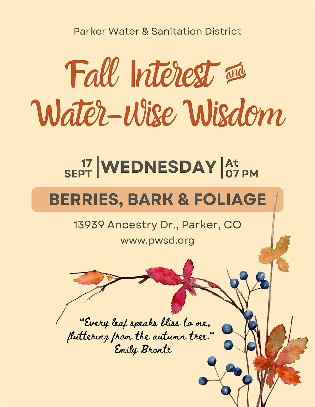 Fall Interest & Water-wise Wisdom: Berries, Bark & Foliage, 17 September | Event in Parker | AllEvents