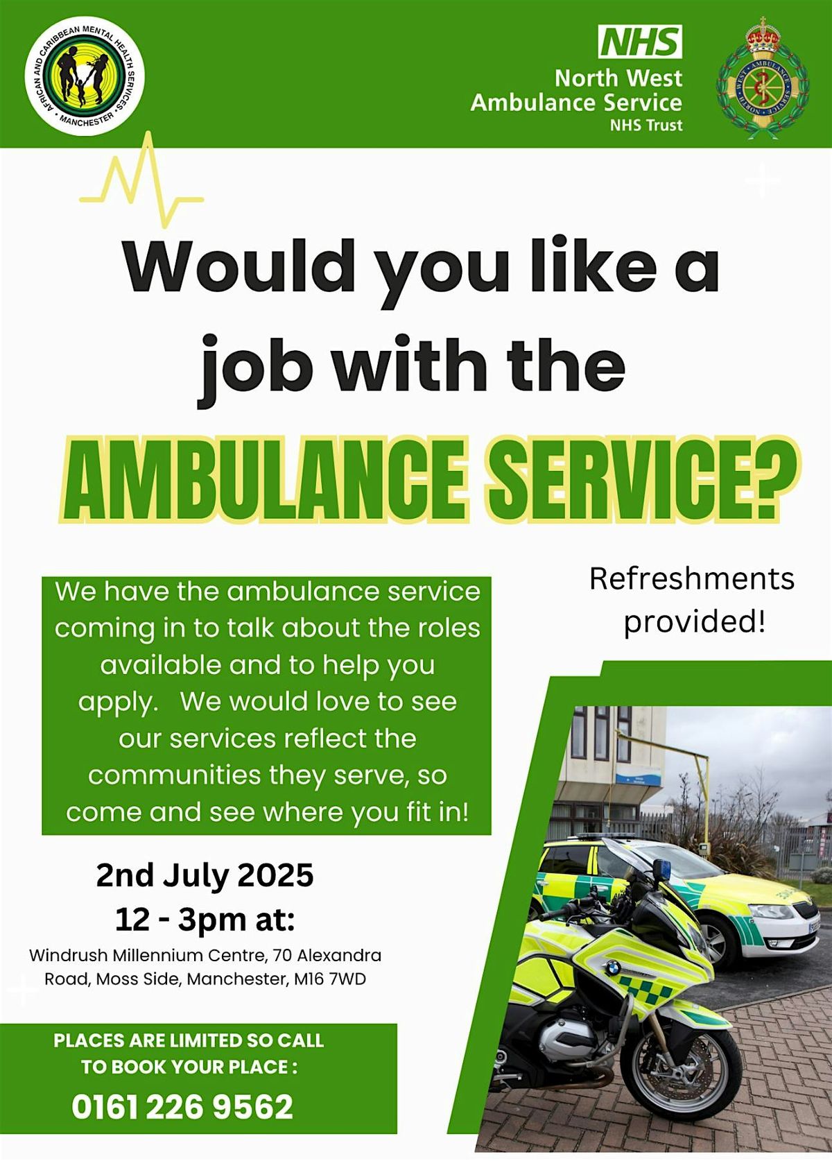 Exploring job roles in the Ambulance Service, 2 July | Event in Manchester | AllEvents