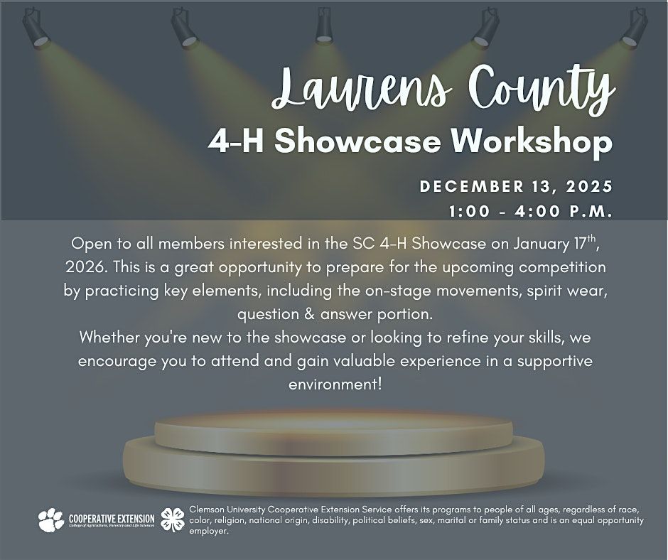 Laurens County 4-H Showcase Workshop 2025, 13 December | Event in Laurens | AllEvents