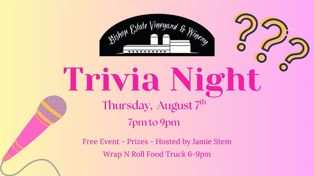 Trivia Night at Bishop Estate hosted by Jamie Stem, 7 August | Event in Perkasie | AllEvents