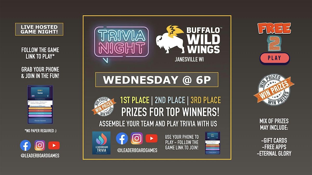 Trivia Night | Buffalo Wild Wings - Janesville WI WED 6p @LeaderBoardGames | Event in Janesville | AllEvents