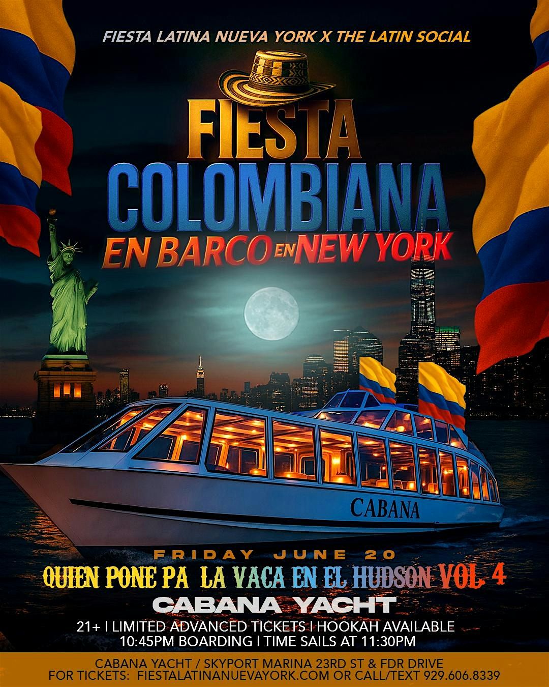 Sabor a Colombia VOL. 4 - Colombian Latin Midnight Yacht Party: Fri, 6/20, 20 June | Event in New York | AllEvents