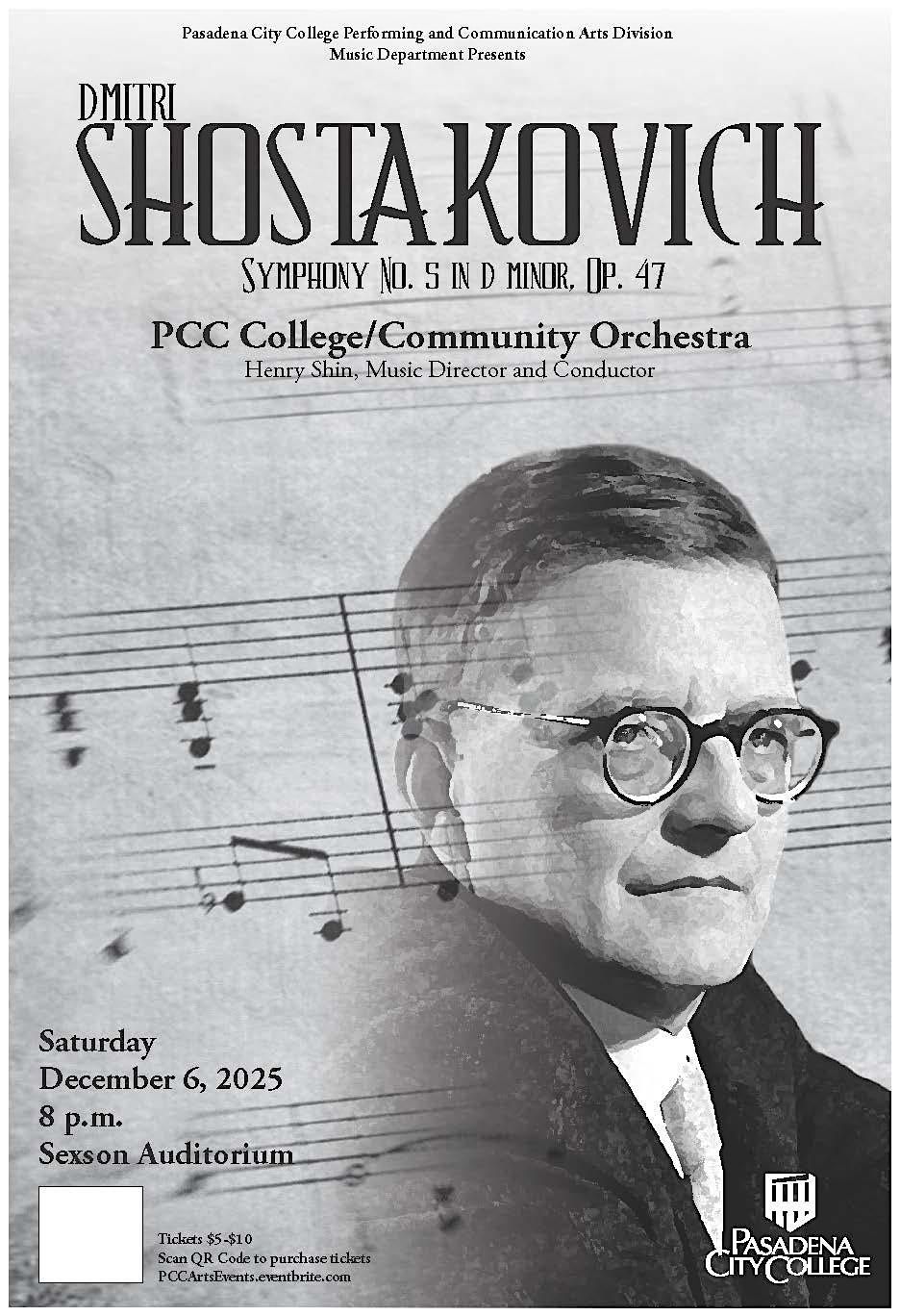 Shostakovich Symphony #5 - PCC College / Community Orchestra, 6 December | Event in Pasadena | AllEvents
