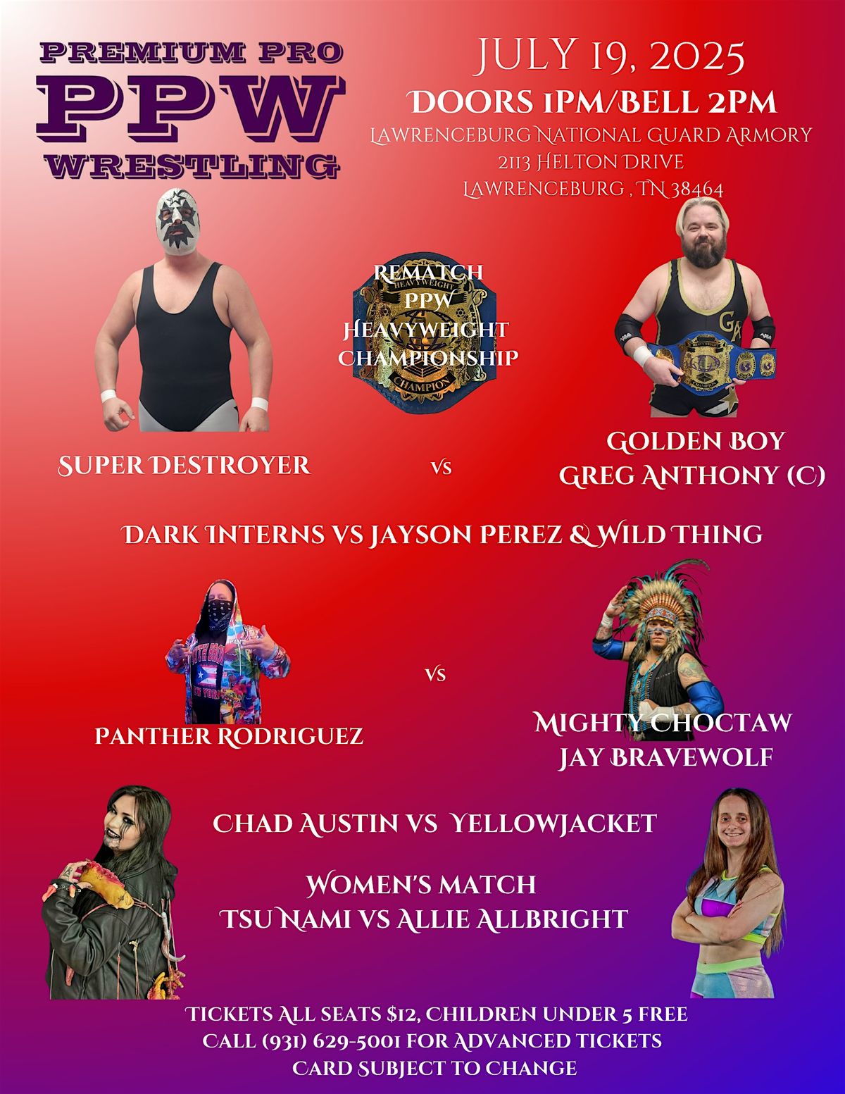 Premium Pro Wrestling Returns July 19th!, 19 July | Event in Lawrenceburg | AllEvents