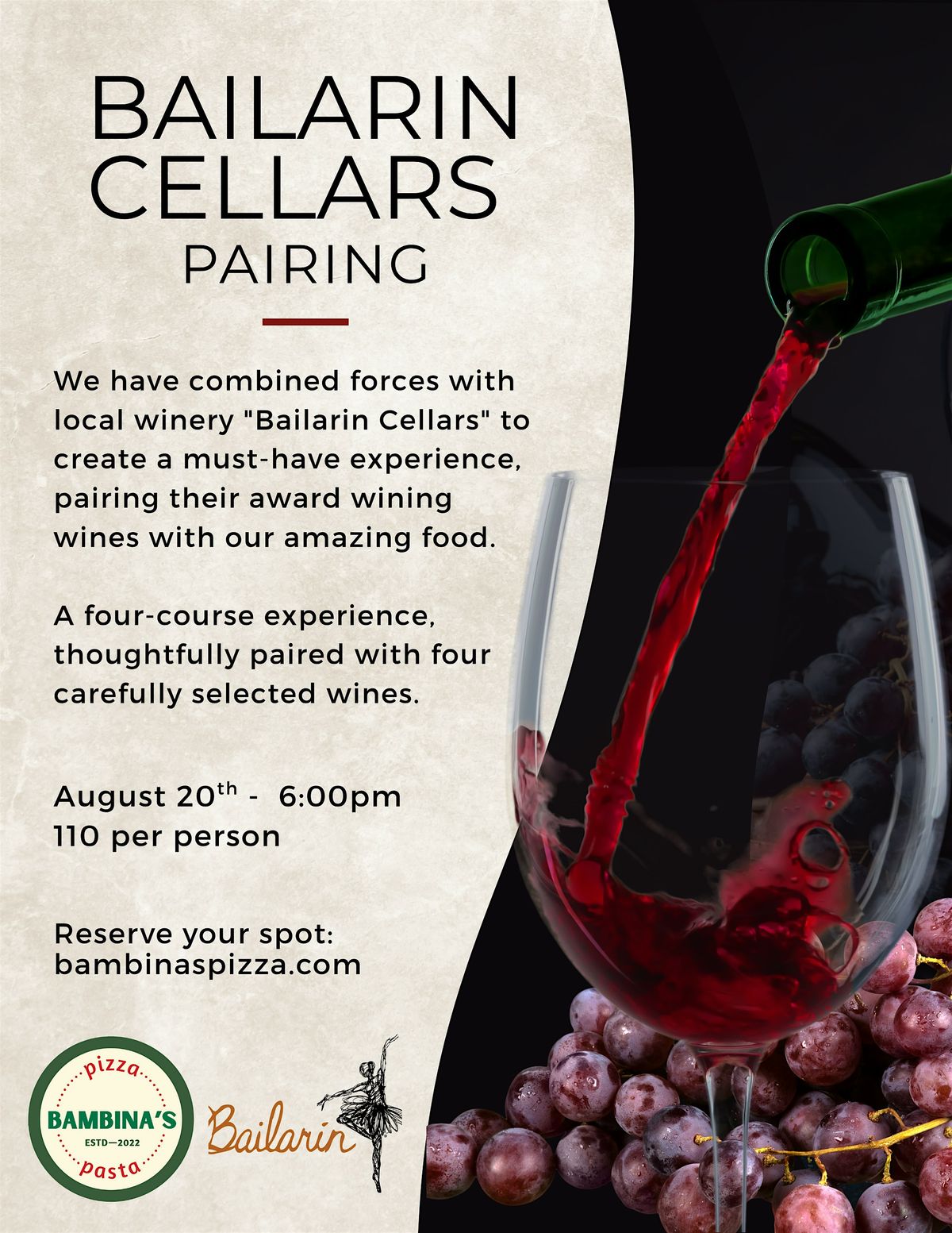 Bailarin Wine Paring Dinner, 20 August | Event in Sacramento | AllEvents