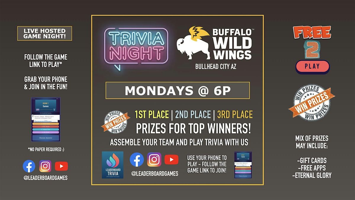 Trivia Night | Buffalo Wild Wings - Bullhead City AZ - MON 6p | Event in Bullhead City | AllEvents