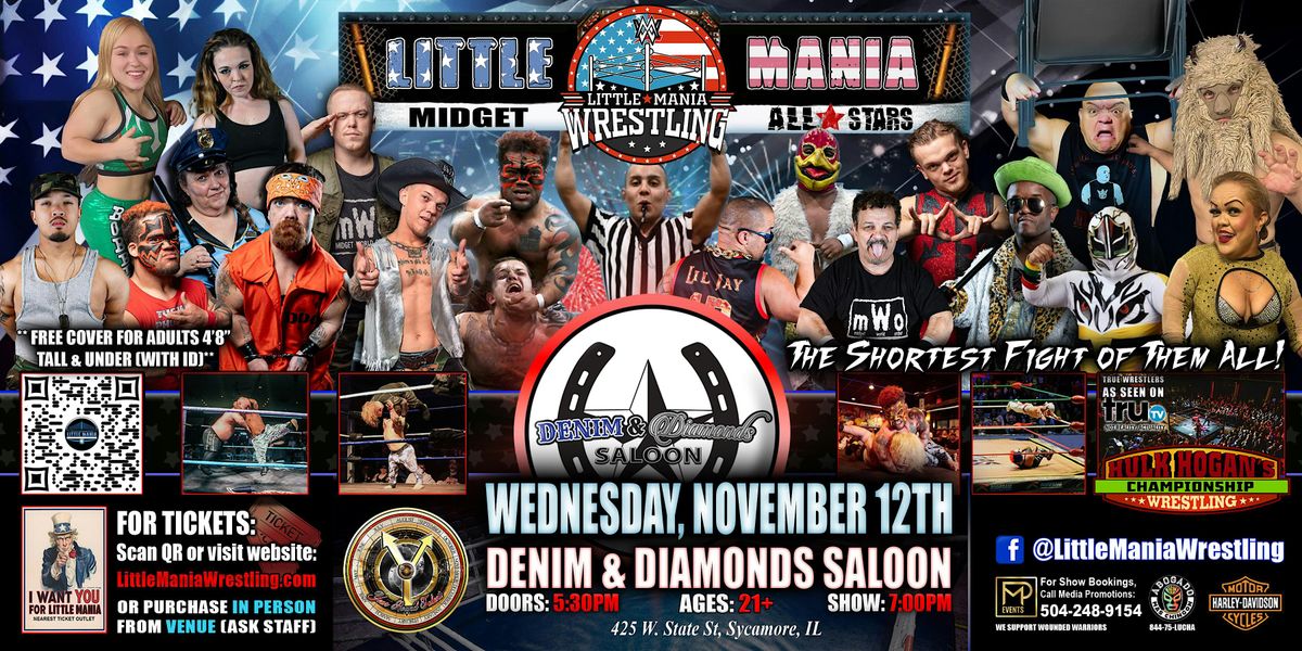 Sycamore, IL - Little Mania Midget Wrestling @ Denim & Diamonds Saloon, 12 November | Event in Leander