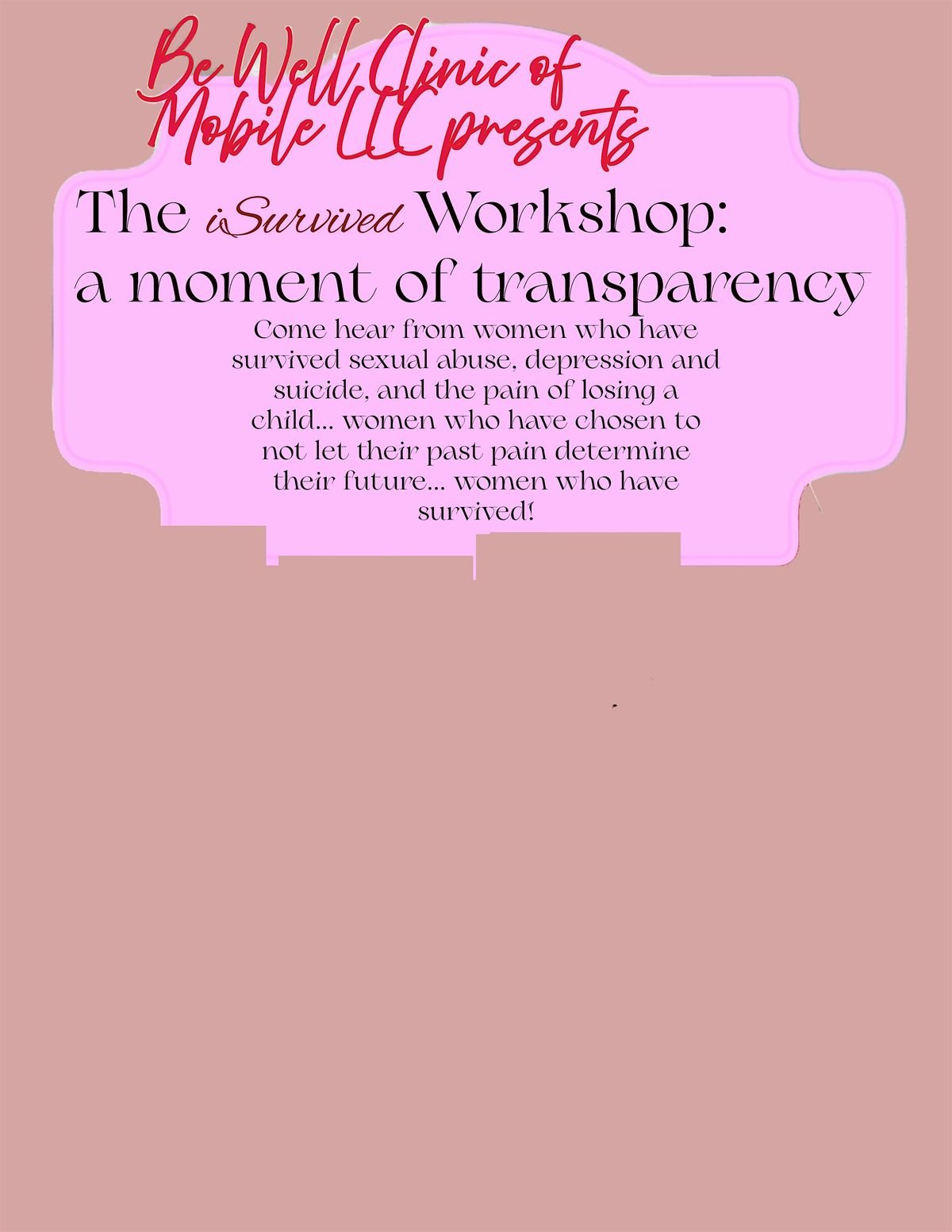 The iSurvived Workshop: a moment of transparency, 13 September | Event in Mobile | AllEvents