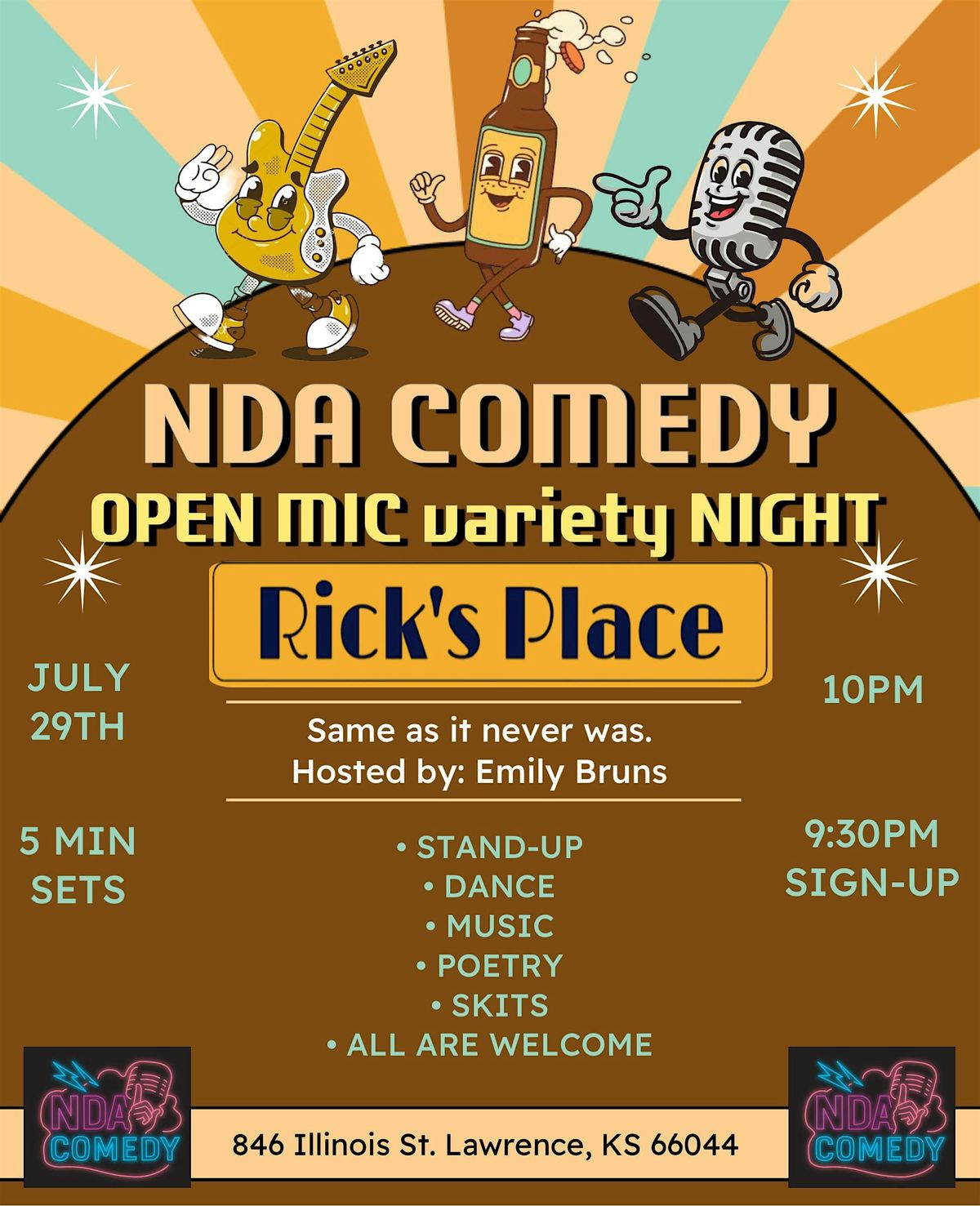 Open Mic Variety Night at Rick's Place, 29 July | Event in Lawrence | AllEvents