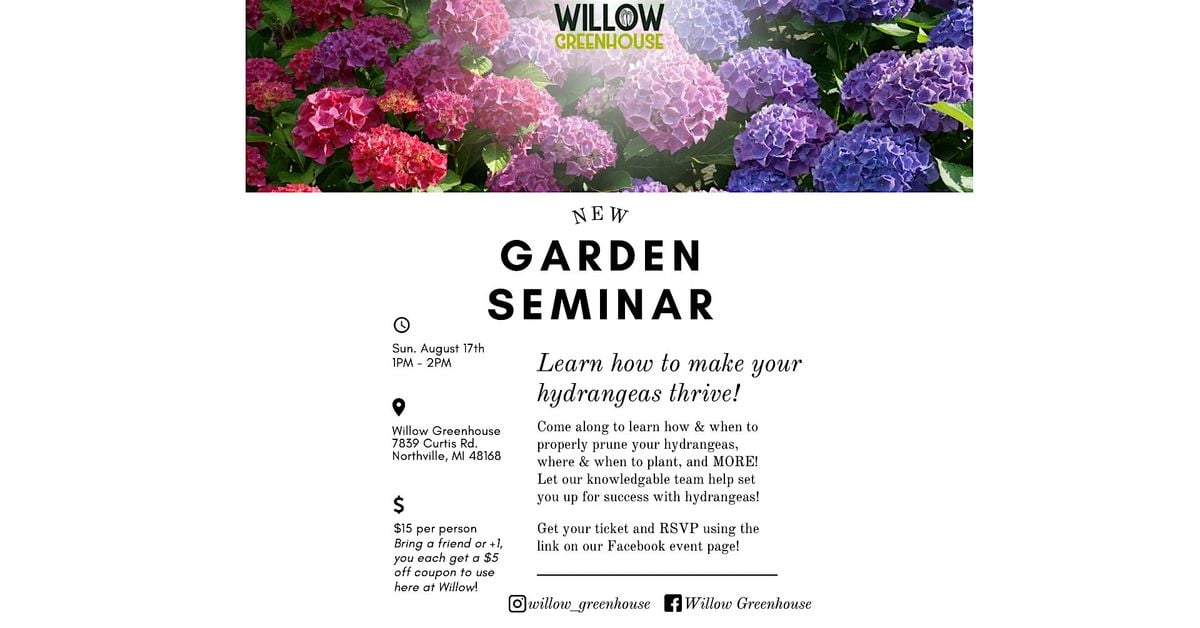 Hyped for Hydrangeas Garden Seminar, 17 August | Event in Northville | AllEvents