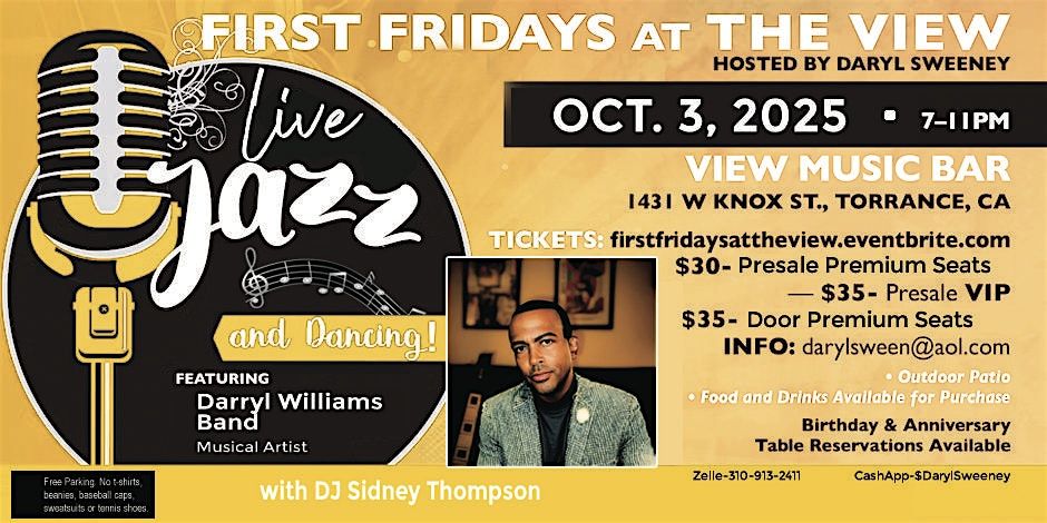 First Fridays at the View Featuring the Darryl Williams Band, 3 October | Event in Torrance | AllEvents