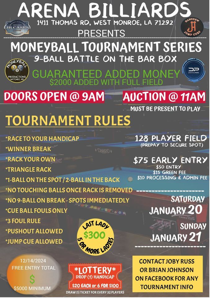 2025 ARENA BILLIARDS MONEYBALL TOURNAMENT 1, 1411 Thomas Rd, West
