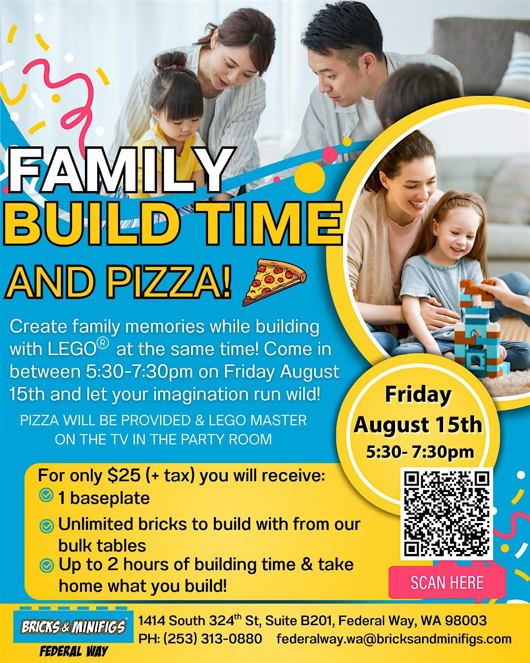 FAMILY BUILD TIME & Pizza !, 15 August | Event in Federal Way | AllEvents