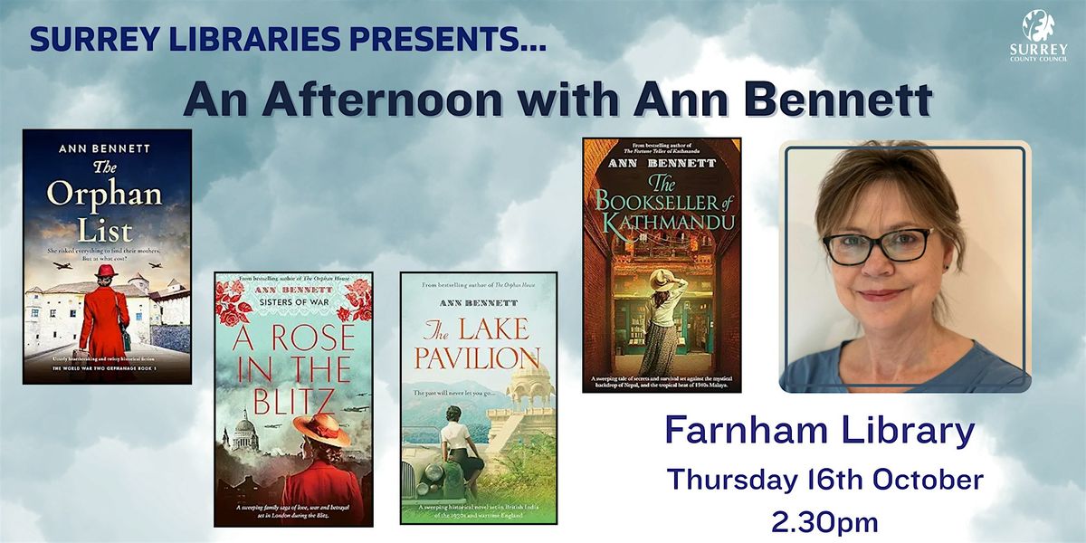 An Afternoon with Ann Bennett at Farnham Library, 16 October | Event in Farnham | AllEvents