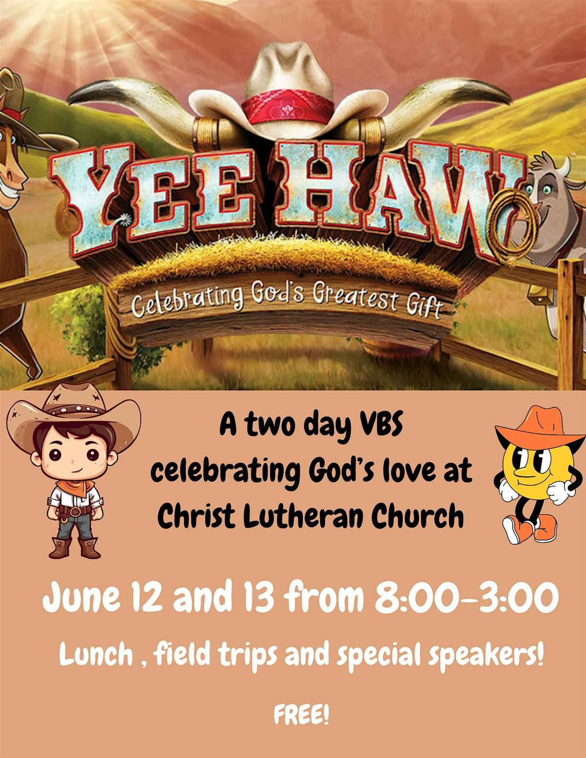 YEE HAW!  A two day VBS June 12 and 13 from 8:00-3:00 | Event in Summerfield | AllEvents