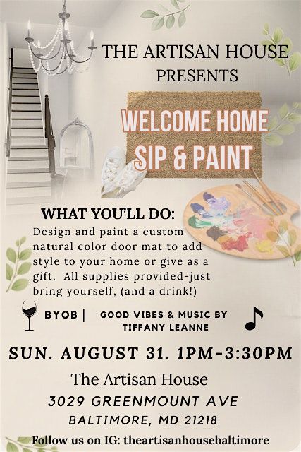 "Welcome Home" -- A Sip & Paint Experience, 31 August | Event in Baltimore | AllEvents