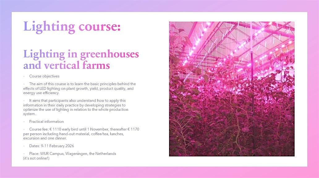 Course: Lighting in greenhouses and vertical farms, 9 February | Event in Wageningen | AllEvents