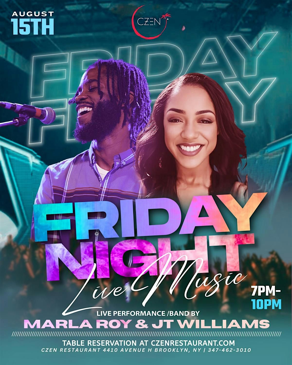 Friday Night Live Music with Marla Roy & JT Williams at CZEN Brooklyn, 15 August | Event in Brooklyn | AllEvents