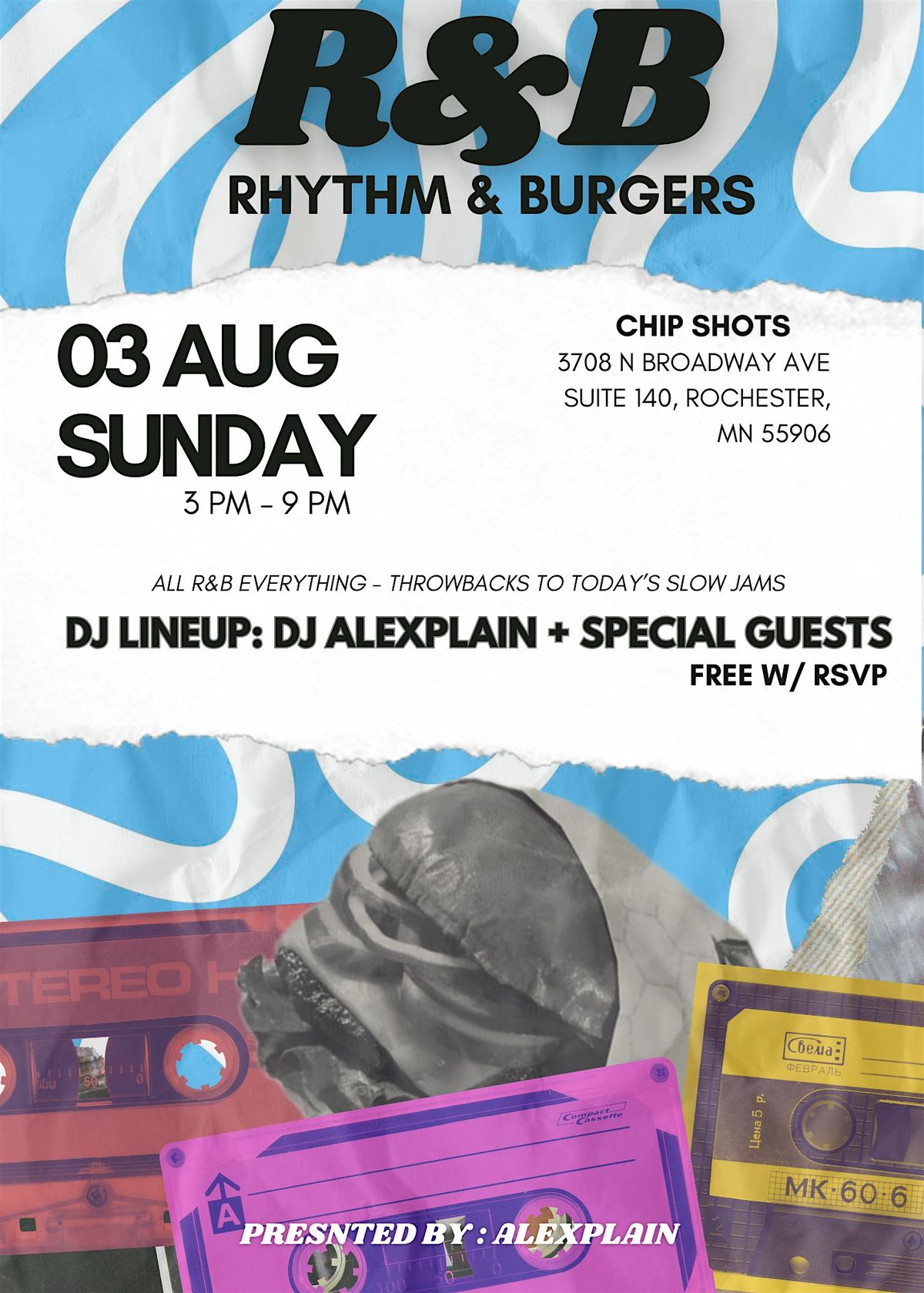 Rhythm and Burgers: Presented by AleXplain, 3 August | Event in Rochester | AllEvents