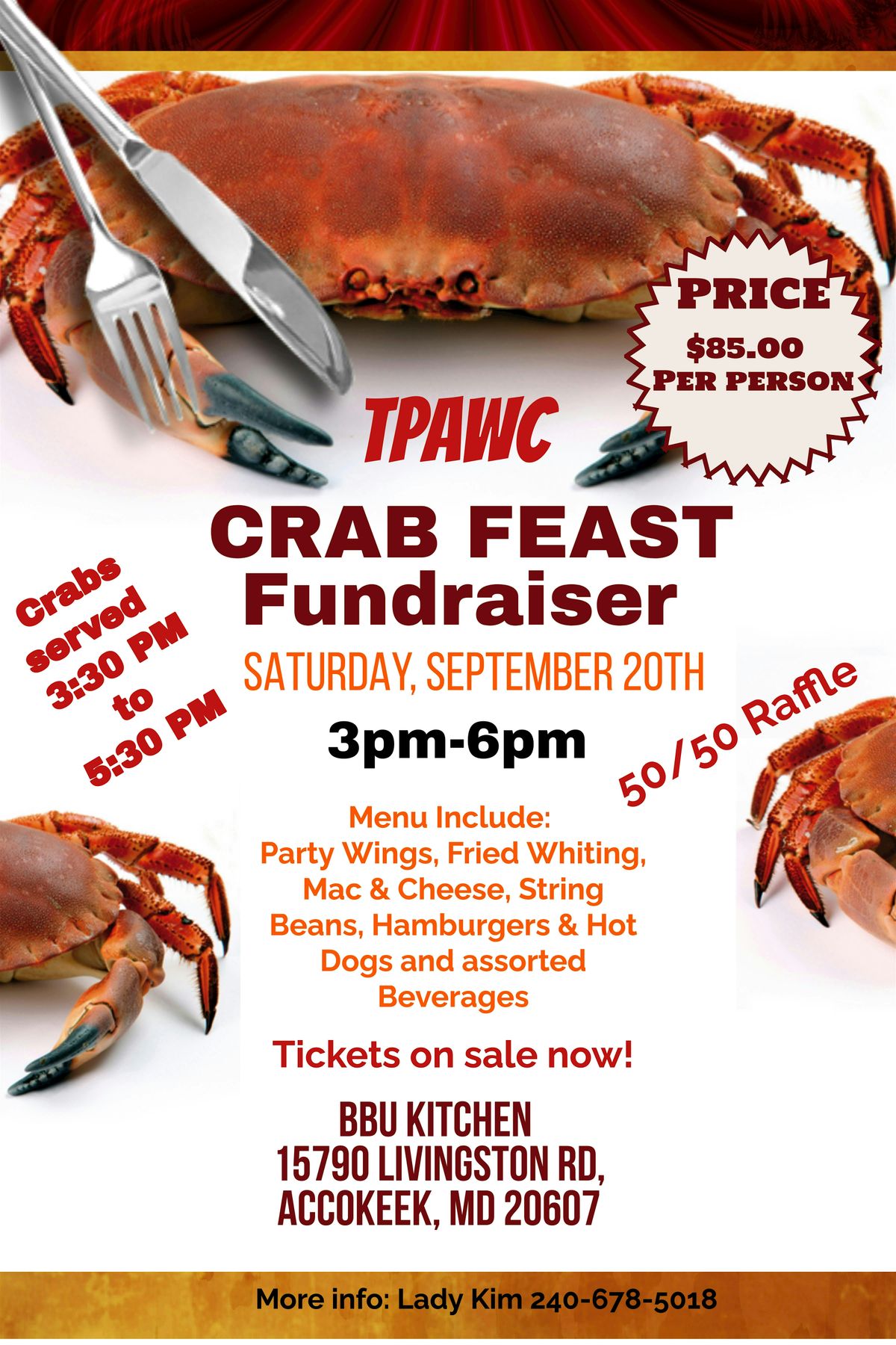 TPAWC Crab Feast Fundraiser!, 20 September | Event in Accokeek | AllEvents