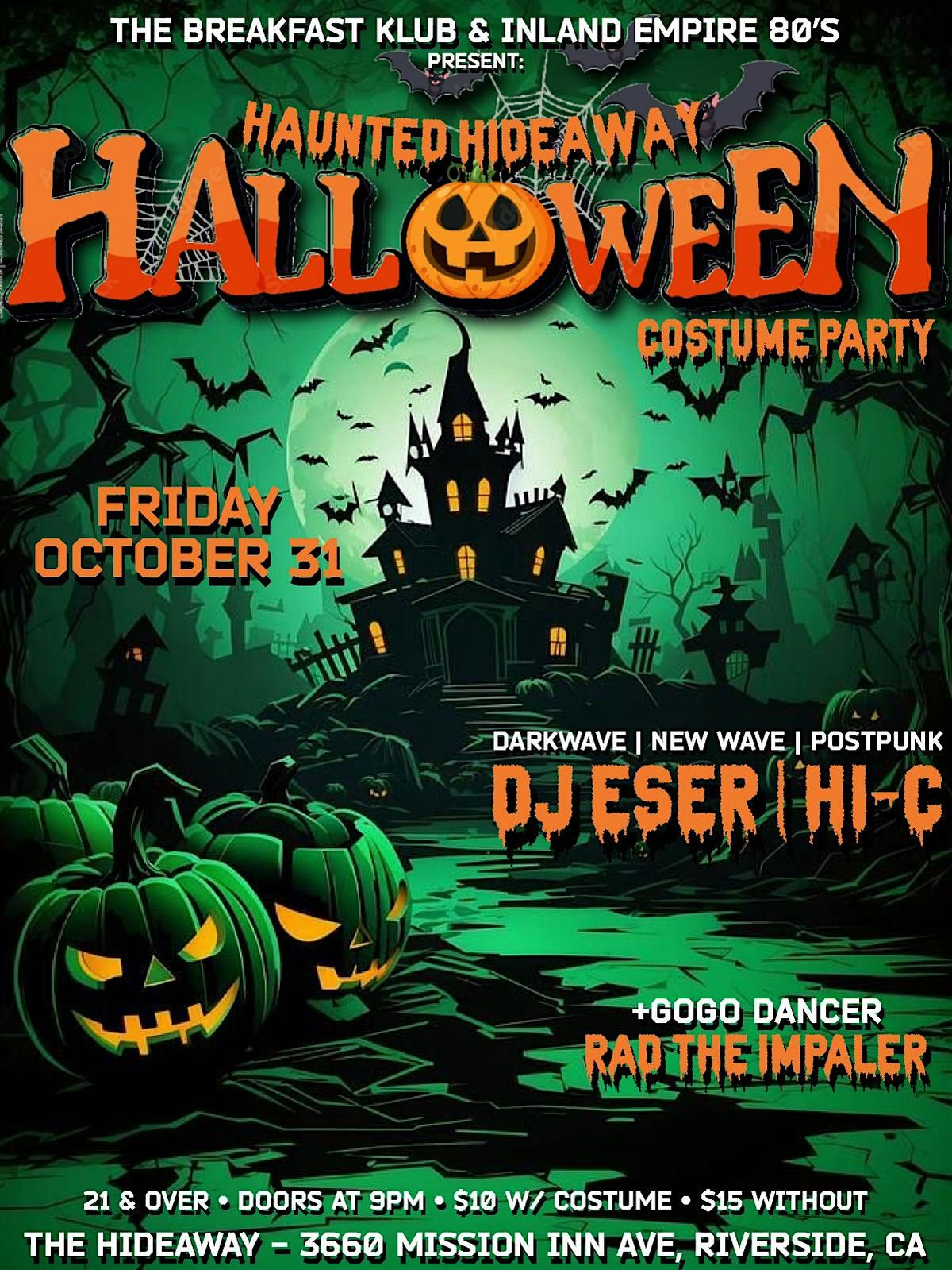 Halloween Party at The Hideaway Riverside!, 31 October | Event in Riverside | AllEvents