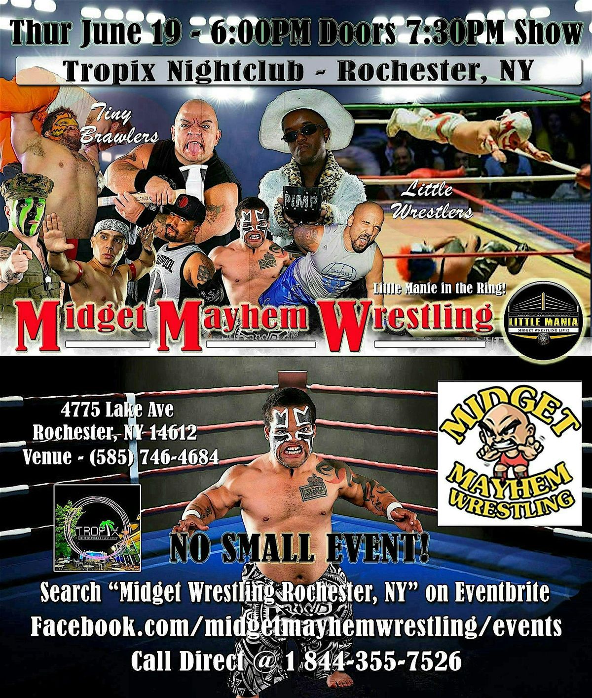 Midget Mayhem Wrestling Rips Through the Ring! Rochester NY 18+, 19 June | Event in Rochester | AllEvents