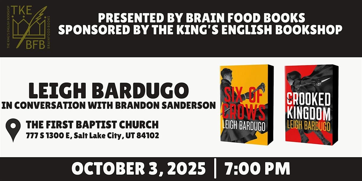 Leigh Bardugo x Brandon Sanderson, 3 October | Event in Salt Lake City | AllEvents