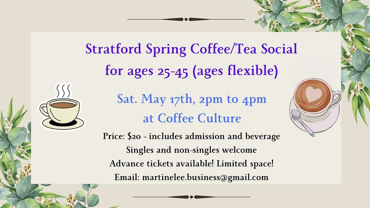 Stratford Coffee and Tea Social for ages 25 to 45, 17 May | Event in Stratford | AllEvents