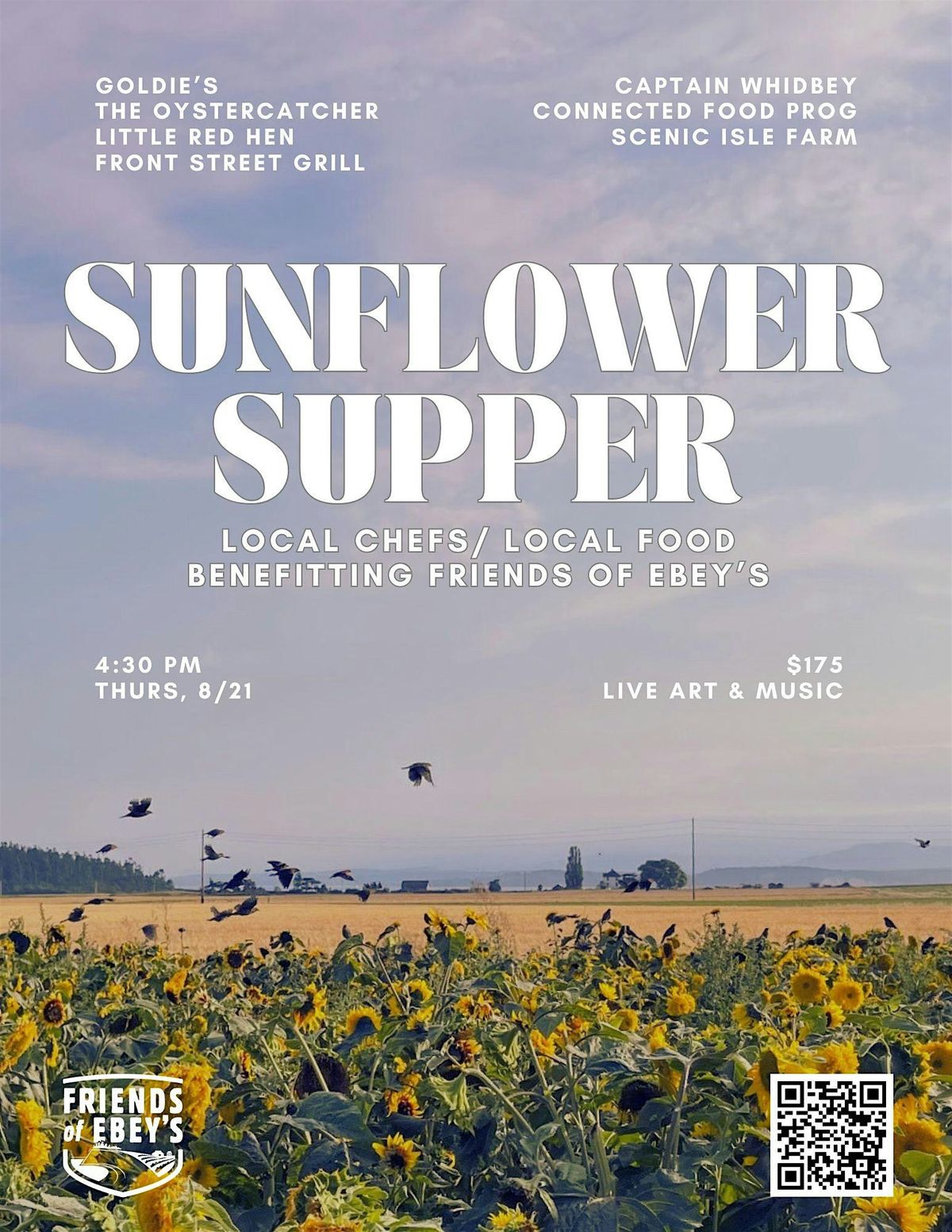 Sunflower Supper: Local Chefs & Local Food benefiting Friends of Ebey's, 21 August | Event in Coupeville