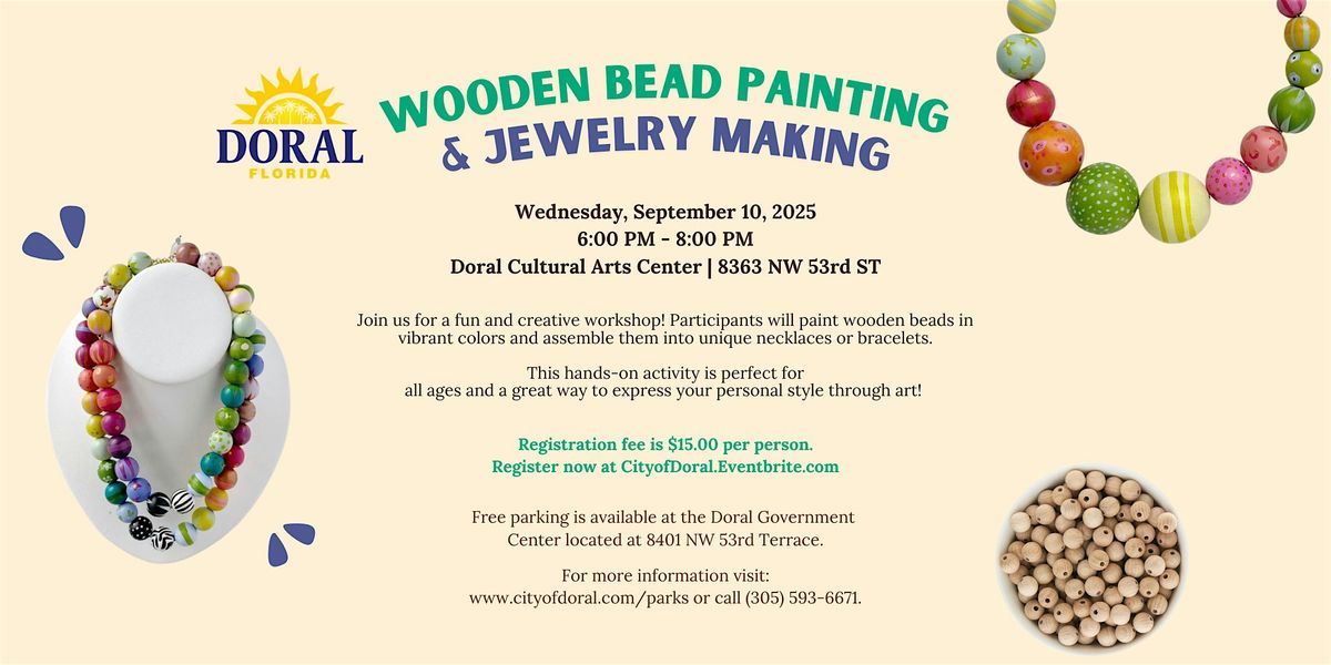 Wooden Bead Painting & Jewelry Making Workshop, 10 September | Event in Doral | AllEvents