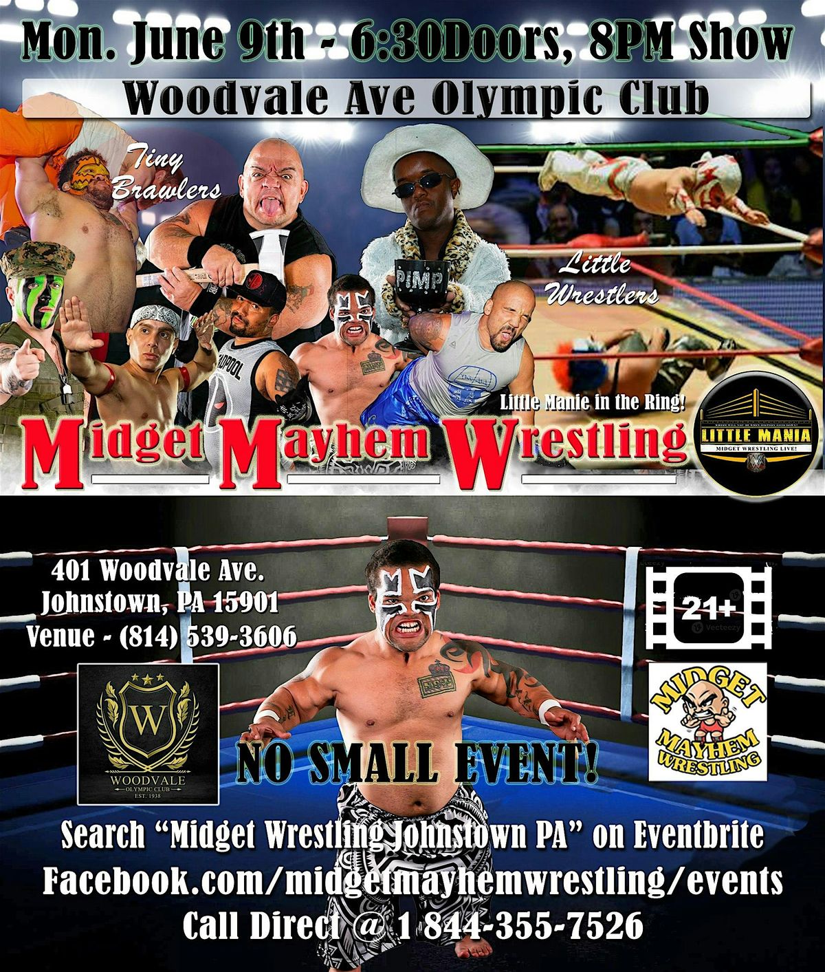 Midget Mayhem Wrestling Rips Through the Ring! Johnstown PA 21+, 9 June | Event in Johnstown | AllEvents
