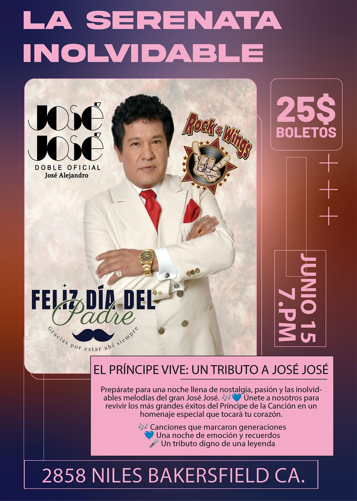 El Príncipe Vive: Un Tributo a José José, 15 June | Event in Bakersfield | AllEvents