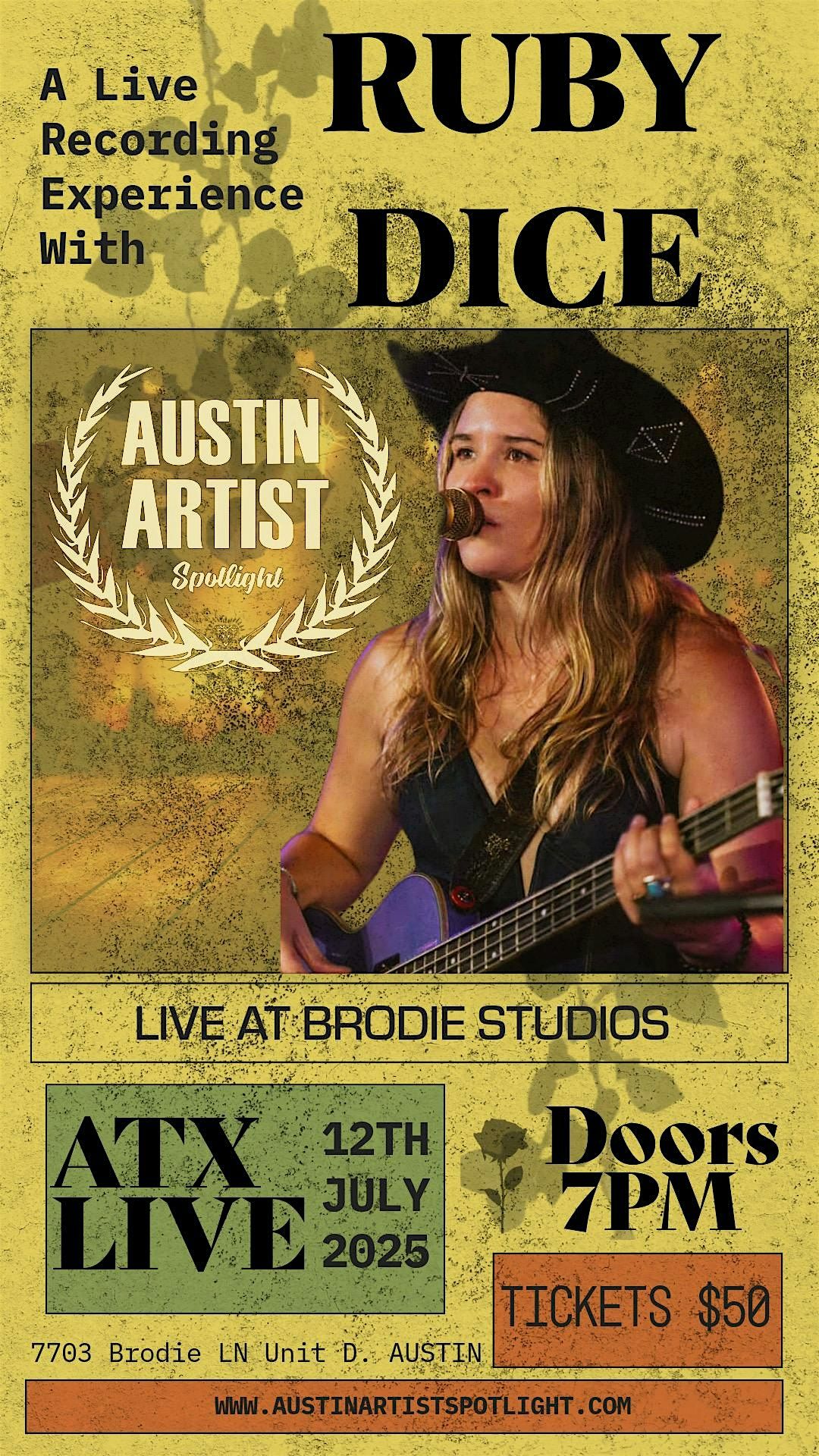 ATX Live Presents - Ruby Dice - Live at Brodie Studios, 12 July | Event in Austin | AllEvents