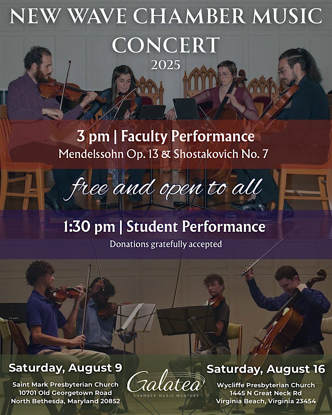 Galatea Faculty Concert: Mendelssohn & Shostakovich (VB), 16 August | Event in Virginia Beach | AllEvents
