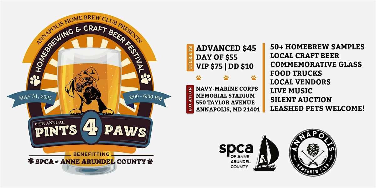 9th Annual Pints 4 Paws Homebrewing and Craft Beer Festival, 31 May | Event in Annapolis | AllEvents