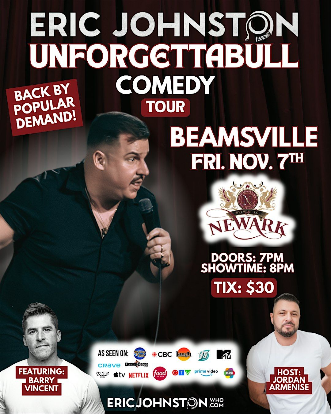 The Eric Johnston “UnforgetaBULL” Comedy Tour LIVE in Beamsville, 7 November | Event in Lincoln | AllEvents
