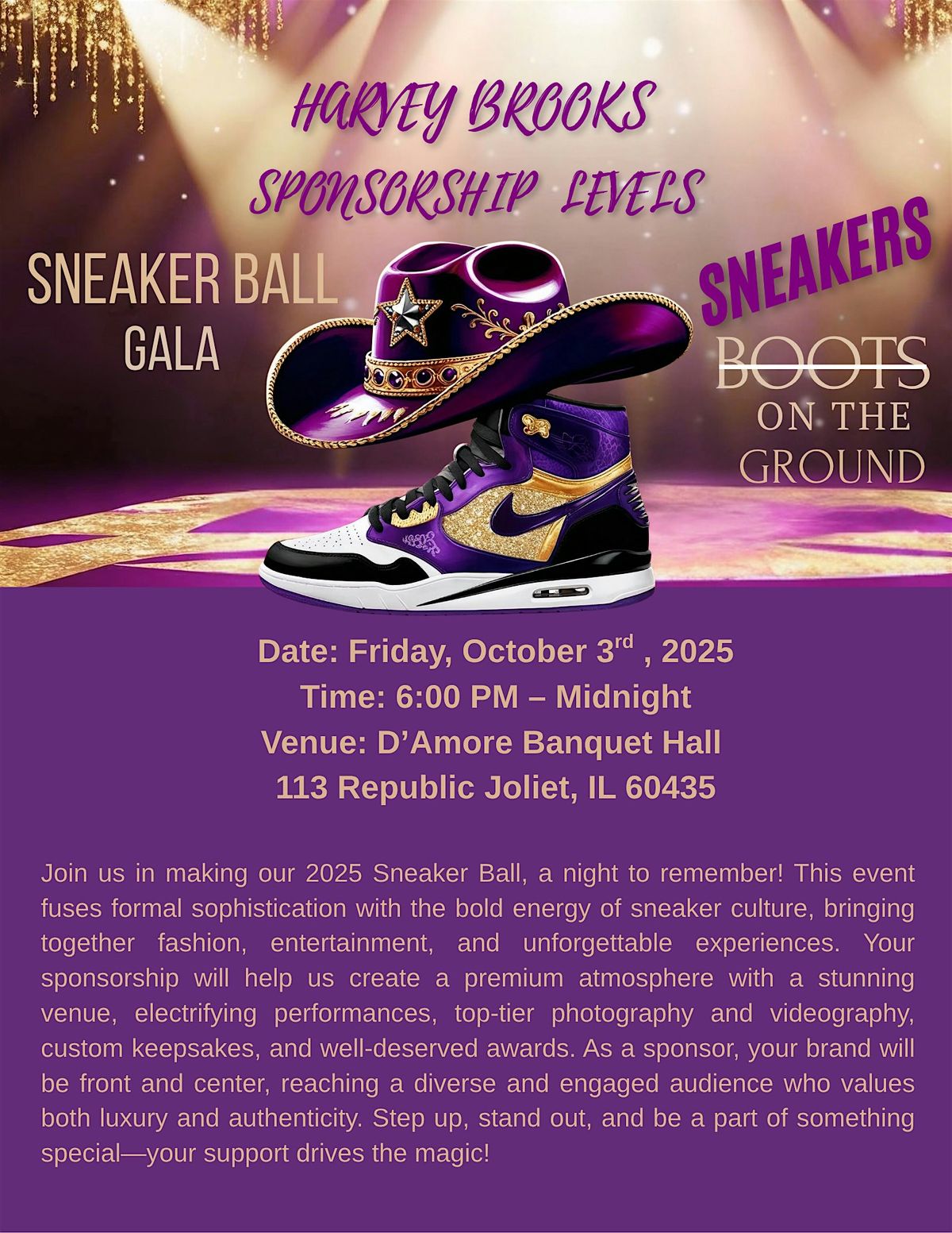 Harvey Brooks Sneaker Ball Sponsorship Levels, 3 October | Event in Joliet | AllEvents