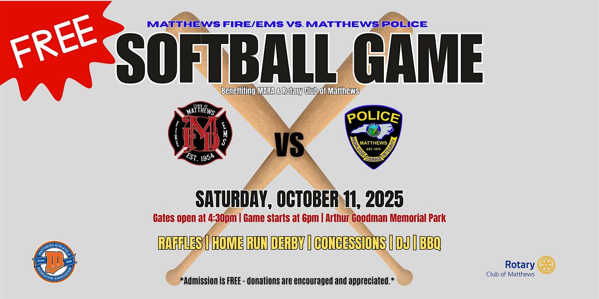 Matthews Fire/EMS vs Matthews Police Softball Game, 11 October | Event in Matthews | AllEvents
