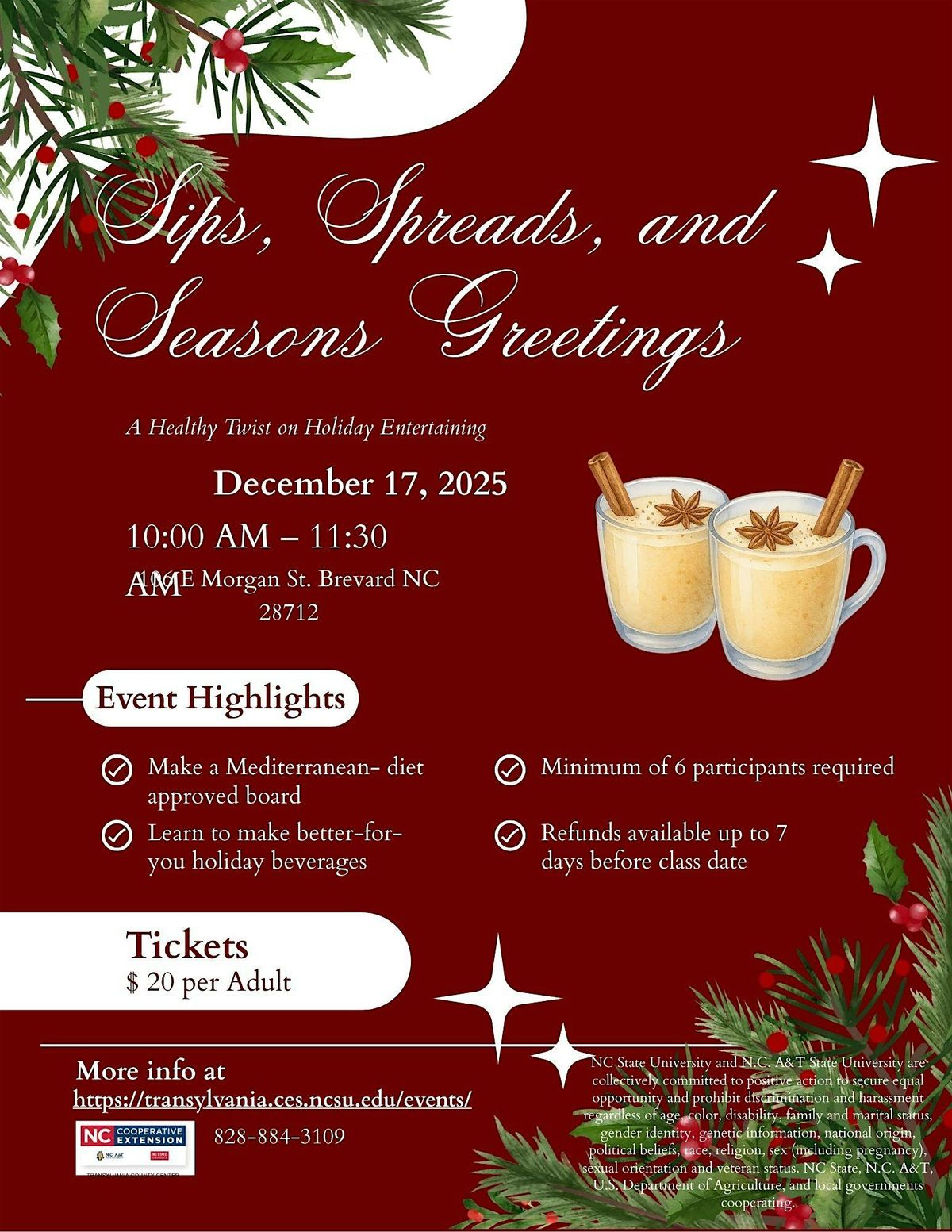 Sips, Spreads and Seasons Greetings, 17 December | Event in Brevard | AllEvents